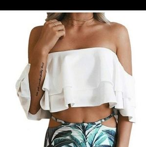 Tempt me White Ruffle Bikini TOP ONLY
